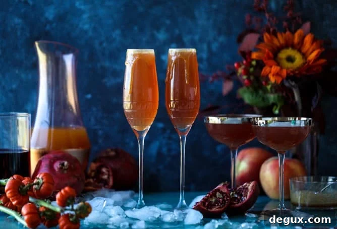 pomegranate cider mimosas with a salted caramel rim I howsweeteats.com #cocktails #thanksgiving #applecider #mimosas