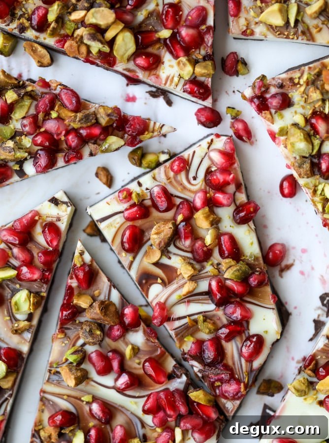 Pomegranate Pistachio Swirled Chocolate Bark Recipe 8 pomegranate pistachio swirled chocolate bark