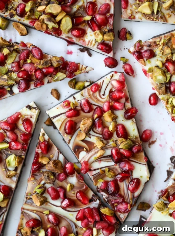 Pomegranate Pistachio Swirled Chocolate Bark Recipe 8 pomegranate pistachio swirled chocolate bark