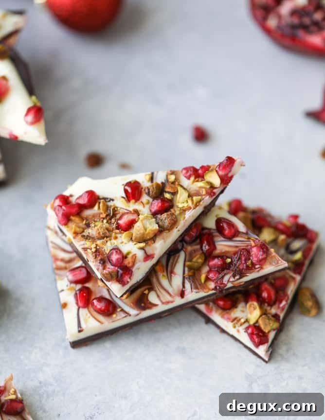 Pomegranate Pistachio Swirled Chocolate Bark Recipe 9 pomegranate pistachio swirled chocolate bark