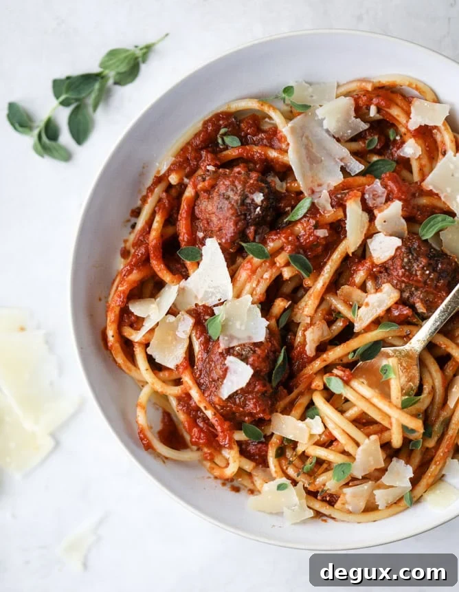 bacon meatballs with bucatini I howsweeteats.com #bacon #pasta #meatballs