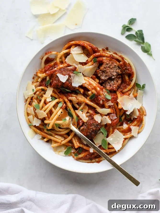 bacon meatballs with bucatini I howsweeteats.com #bacon #pasta #meatballs