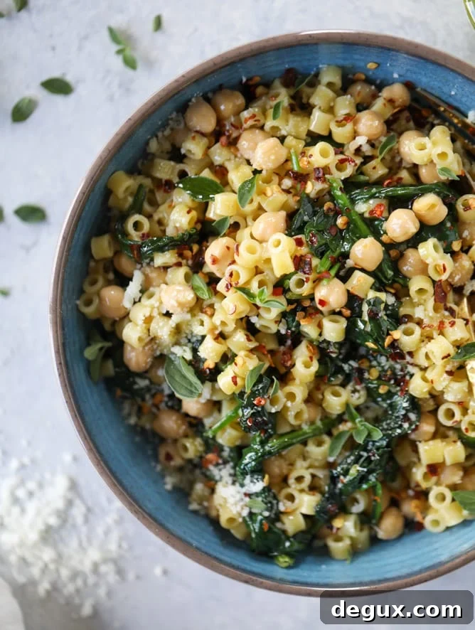 20-Minute Spicy Garlic Spinach Pasta with Chickpeas and Lemon 7 spicy garlic spinach pasta with chickpeas I howsweeteats.com