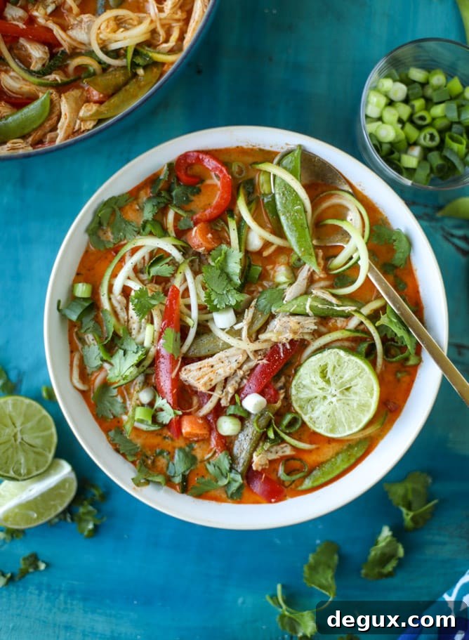 thai chicken zoodle soup I howsweeteats.com #chicken #soup #zoodles #zucchininoodles #coconutmilk 