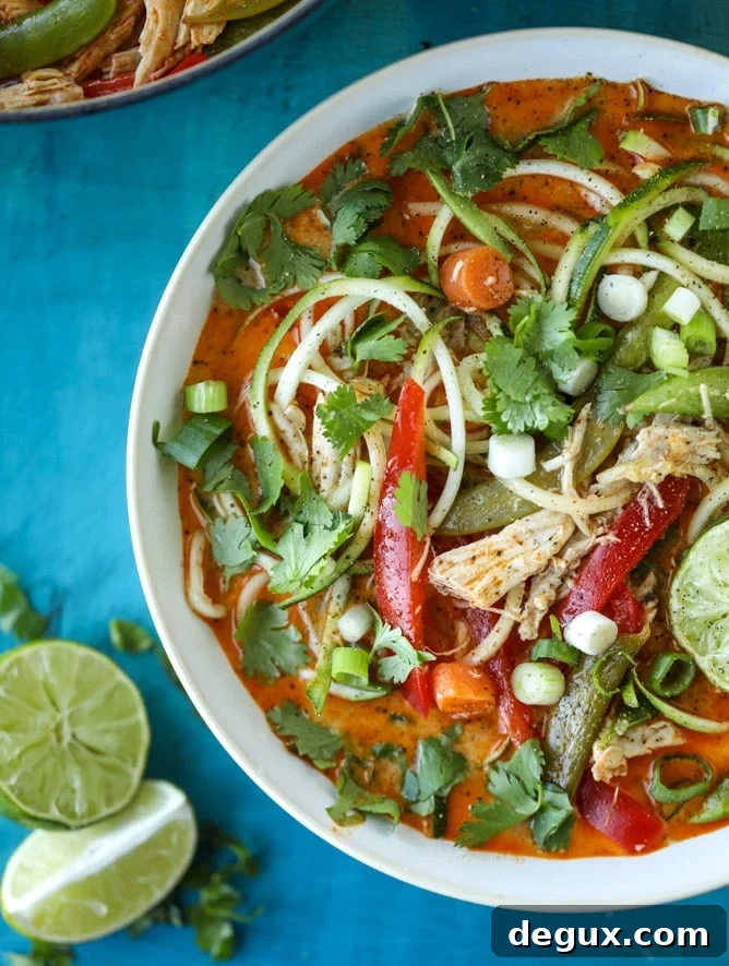 thai chicken zoodle soup I howsweeteats.com #chicken #soup #zoodles #zucchininoodles #coconutmilk 
