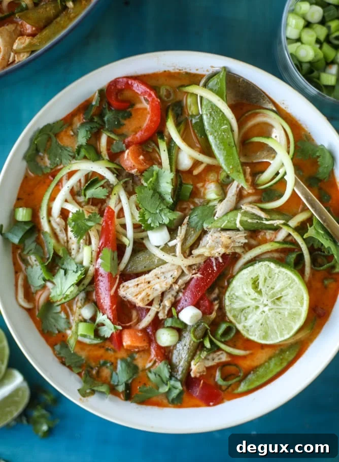 thai chicken zoodle soup I howsweeteats.com #chicken #soup #zoodles #zucchininoodles #coconutmilk 