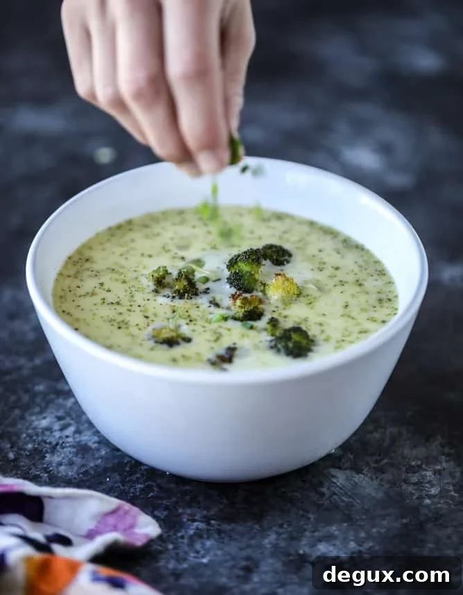 Roasted Broccoli and Gruyère Soup with Brown-Butter Croutons 9 roasted broccoli gruyere cheese soup I howsweeteats.com