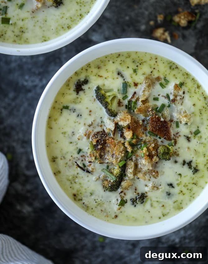 Roasted Broccoli and Gruyère Soup with Brown-Butter Croutons 10 roasted broccoli gruyere cheese soup I howsweeteats.com