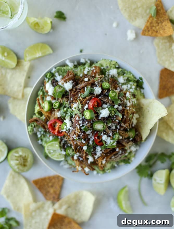 Crispy Carnitas with Creamy Guacamole Bowl 10 crispy carnitas guacamole I howsweeteats.com #guacamole #dip #avocado