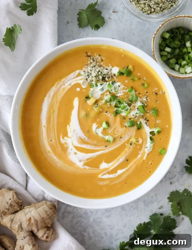 silky ginger sweet potato soup I howsweeteats.com #soup #sweetpotatoes #ginger #vegan