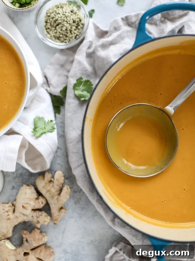 silky ginger sweet potato soup I howsweeteats.com #soup #sweetpotatoes #ginger #vegan
