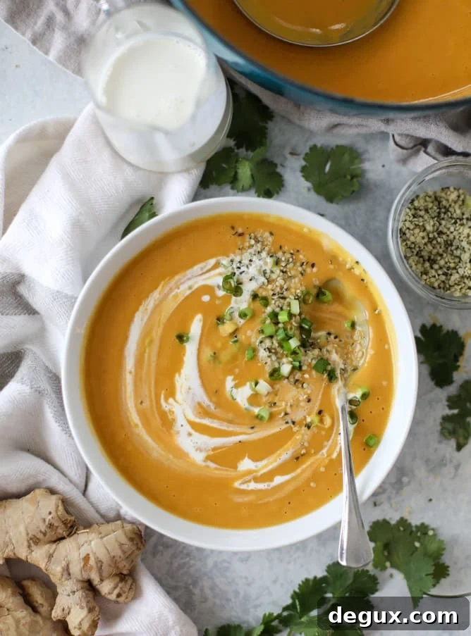 silky ginger sweet potato soup I howsweeteats.com #soup #sweetpotatoes #ginger #vegan