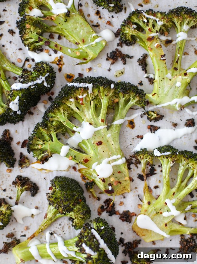 best roasted broccoli with goat cheese drizzle I howsweeteats.com #broccoli #roasted #goatcheese #spicy #lemon