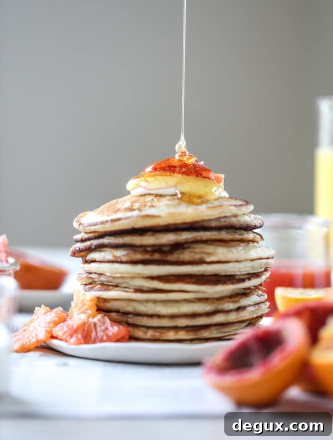 Fluffy Greek Yogurt Pancakes with Warm Winter Citrus Compote 7 greek yogurt pancakes with warm winter citrus I howsweeteats.com #greekyogurt #pancakes #breakfast #brunch #citrus