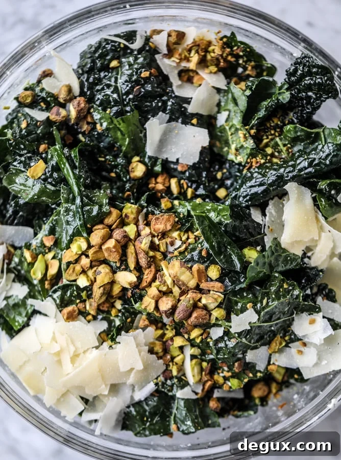 Crisp Kale Salad with Parmesan, Pistachios, and Lemon Vinaigrette 6 parmesan pistachio I howsweeteats.com #kale #pistachio #salad #parmesan #healthy #recipes