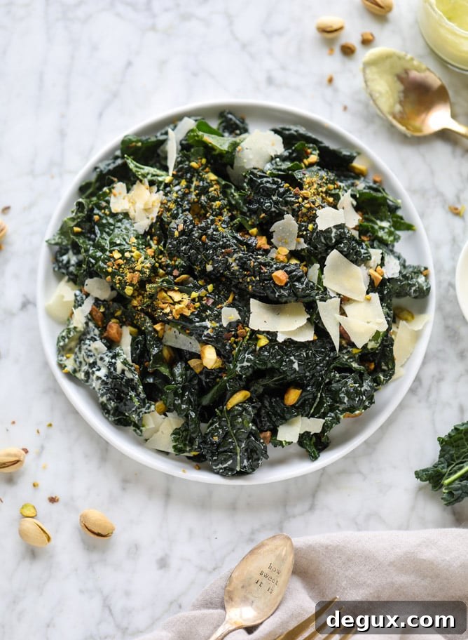 Crisp Kale Salad with Parmesan, Pistachios, and Lemon Vinaigrette 7 parmesan pistachio I howsweeteats.com #kale #pistachio #salad #parmesan #healthy #recipes