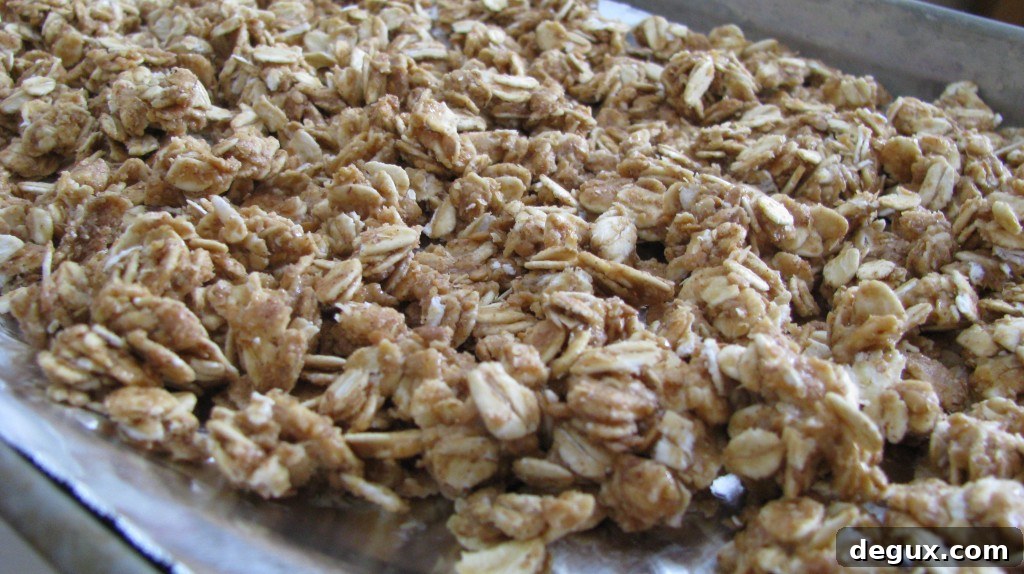 Peanut butter granola on a sheet