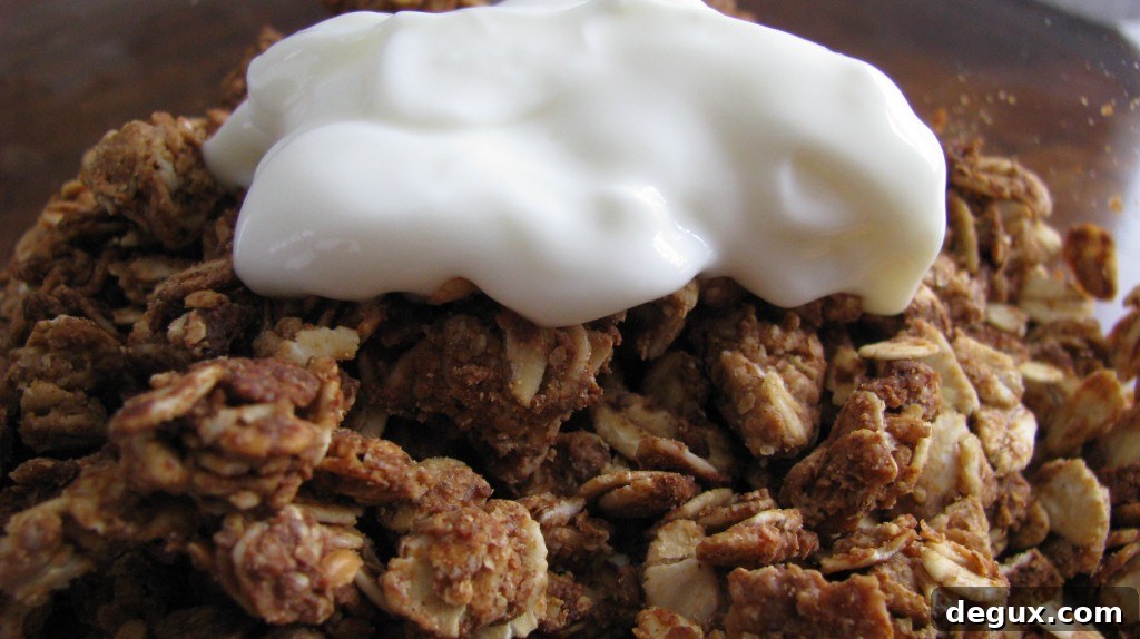 Homemade peanut butter granola ready to eat