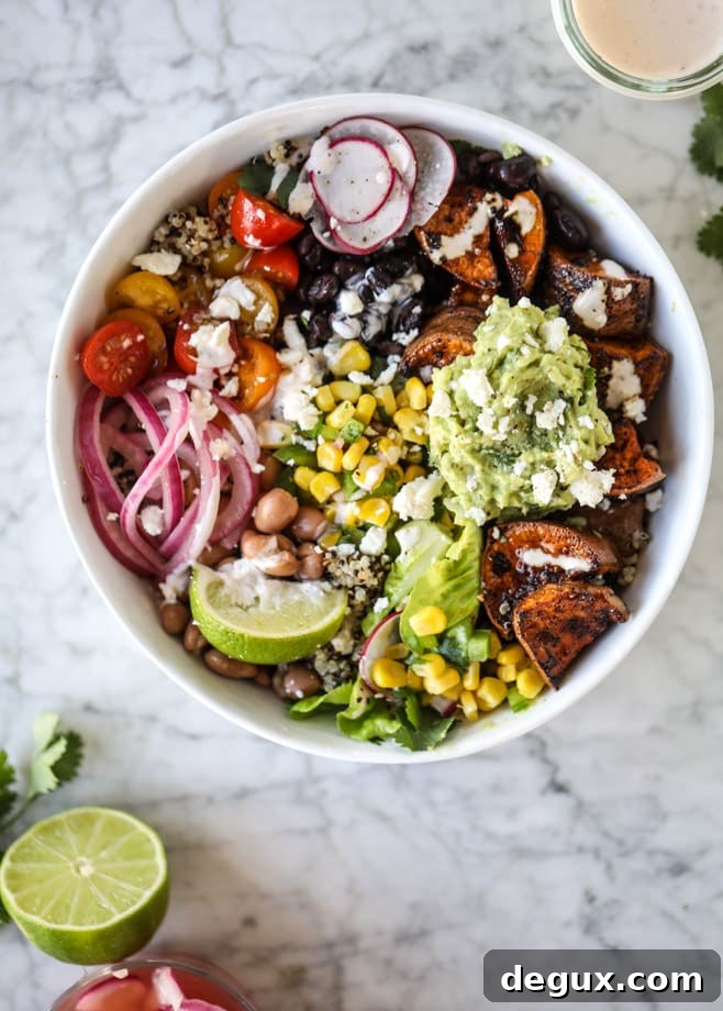 chipotle caramel sweet potato burrito bowls