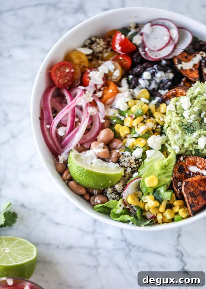 chipotle caramel sweet potato burrito bowls