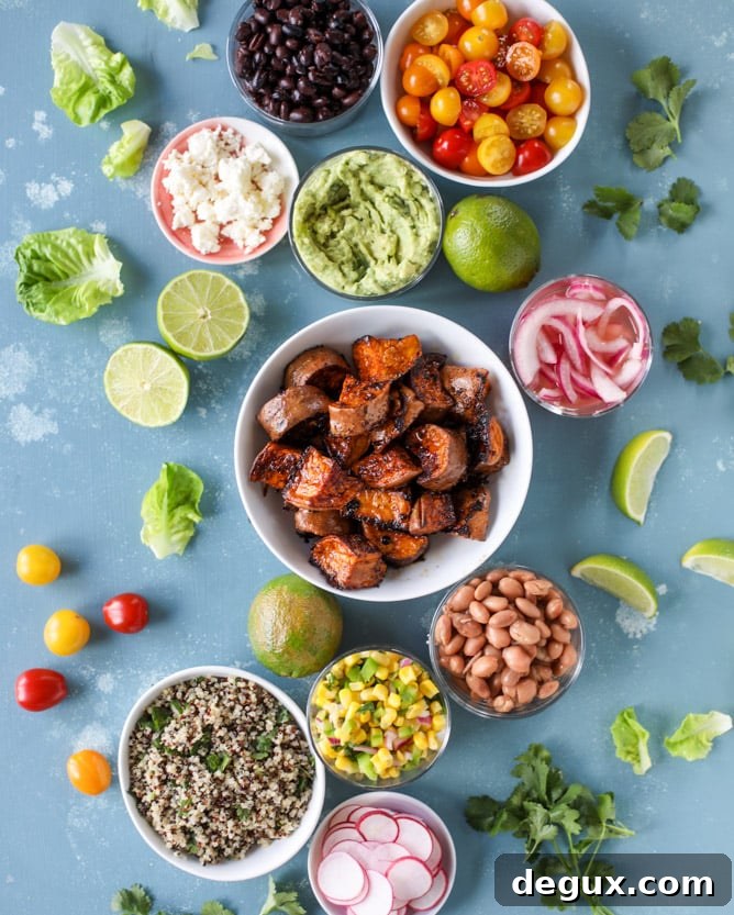 chipotle caramel sweet potato burrito bowls