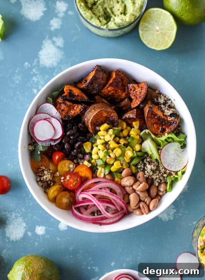 chipotle caramel sweet potato burrito bowls