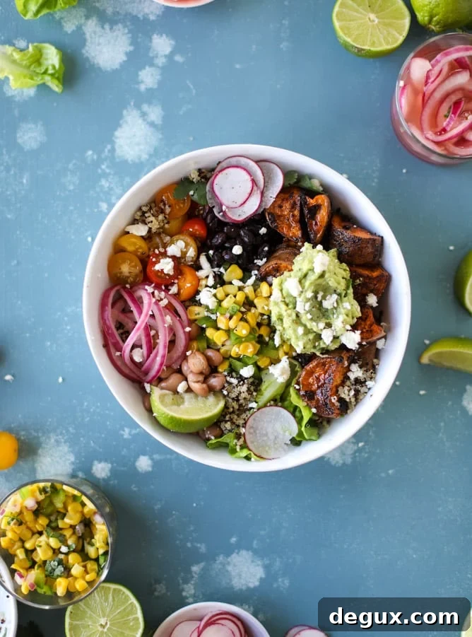 chipotle caramel sweet potato burrito bowls I howsweeteats.com #burritobowls #vegetarian #quinoa #sweetpotatoes 