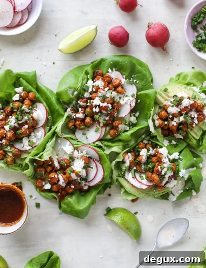 crunchy BBQ chickpea lettuce wraps I howsweeteats.com #chickpeas #lettucewraps #vegetarian #bbqsauce