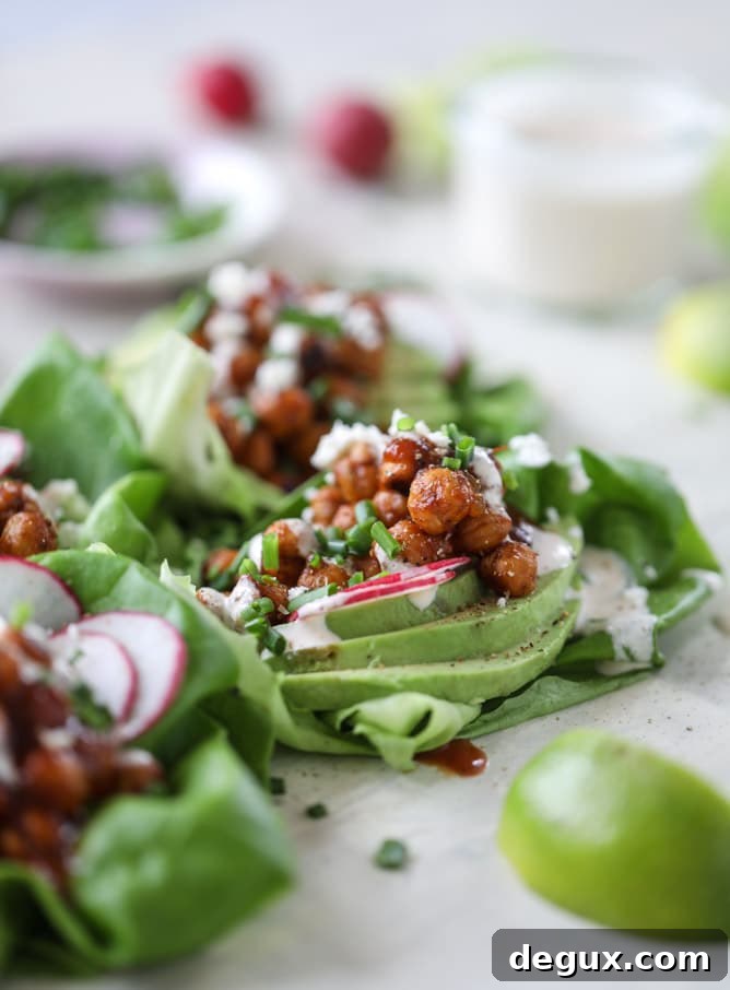 crunchy BBQ chickpea lettuce wraps I howsweeteats.com #chickpeas #lettucewraps #vegetarian #bbqsauce