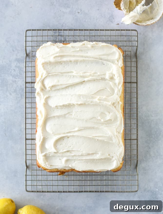 Lemon Sheet Cake with Cream Cheese Frosting Recipe 6 lemon sheet cake with cream cheese frosting I howsweeteats.com #lemon #cake #sheetcake #dessert #creamcheesefrosting