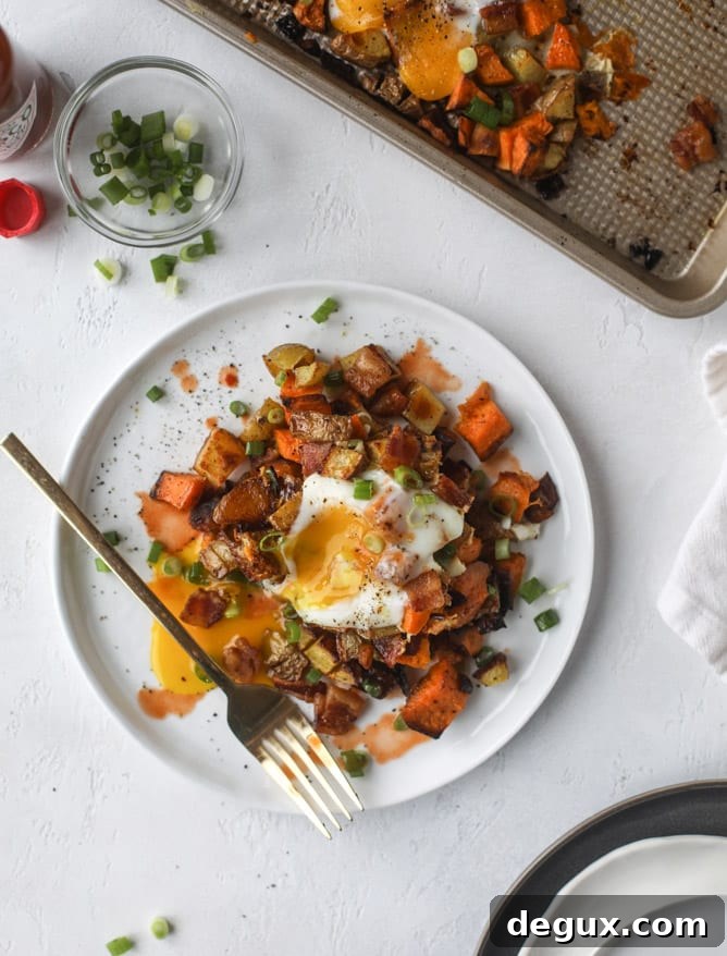 sheet pan breakfast I howsweteats.com #breakfast #sheetpan #sweetpotato #eggs #bacon