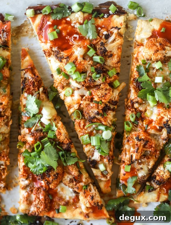 roasted buffalo cauliflower flatbread I howsweeteats.com #cauliflower #buffalo #pizza #flatbread