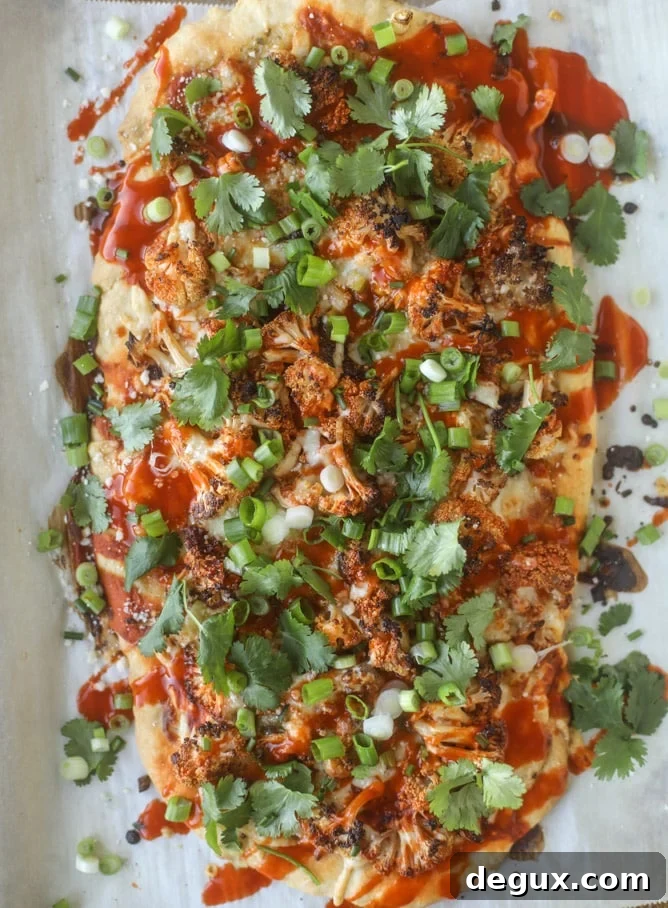 roasted buffalo cauliflower flatbread I howsweeteats.com #cauliflower #buffalo #pizza #flatbread