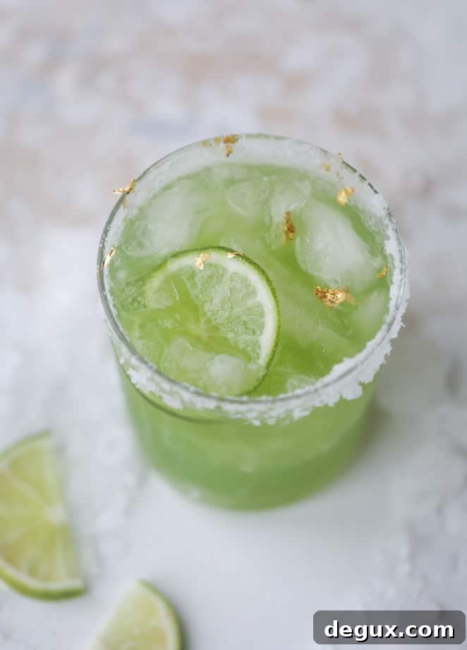 Golden Green Goddess Margarita Recipe for Refreshing Summer Cocktails 2 golden green goddess margaritas I howsweeteats.com #greengoddess #margaritas #saintpatricksday #cocktails #golfleaf
