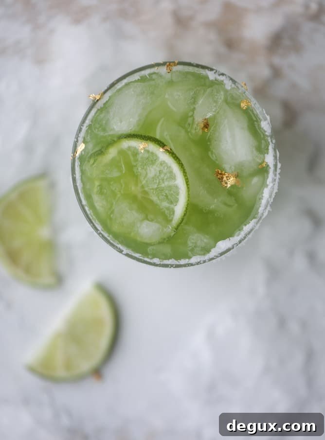 Golden Green Goddess Margarita Recipe for Refreshing Summer Cocktails 6 golden green goddess margaritas I howsweeteats.com #greengoddess #margaritas #saintpatricksday #cocktails #golfleaf
