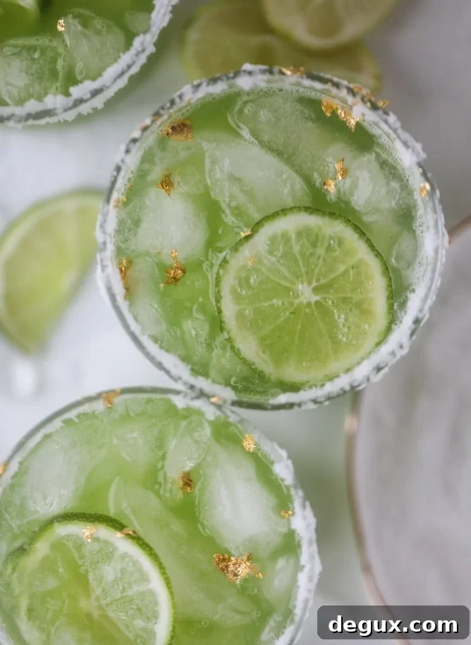 Golden Green Goddess Margarita Recipe for Refreshing Summer Cocktails 8 golden green goddess margaritas I howsweeteats.com #greengoddess #margaritas #saintpatricksday #cocktails #golfleaf