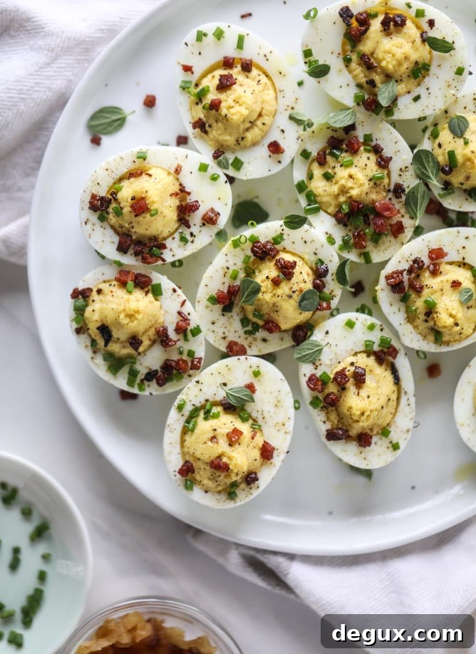 french onion deviled eggs I howsweeteats.com #deviledeggs #frenchonion #easter #egg #recipes