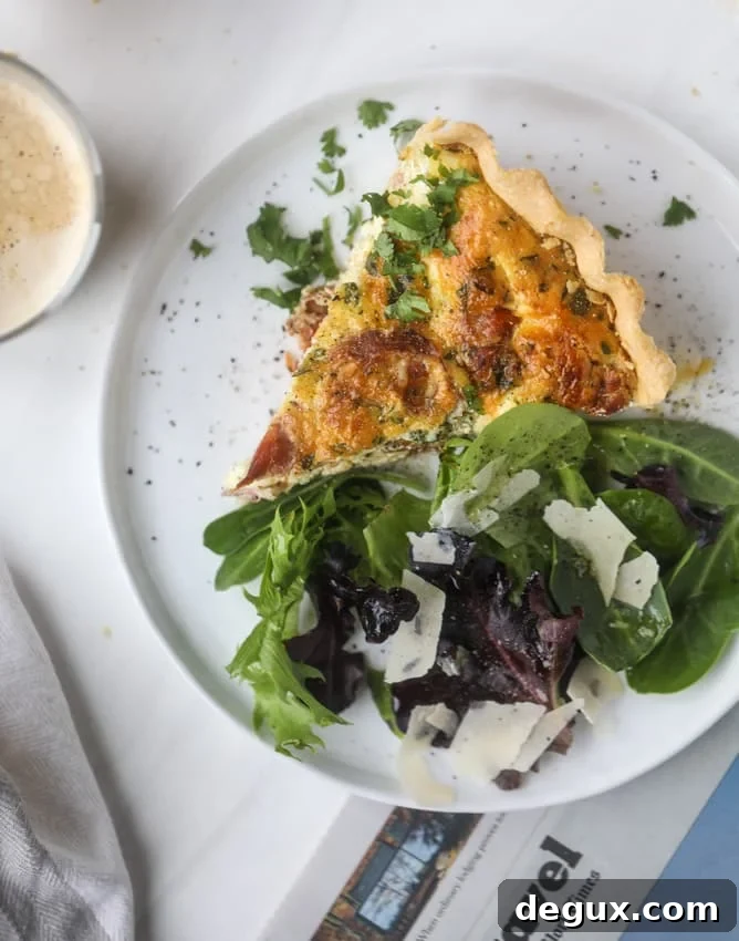 Burst Cherry Tomato, Prosciutto & Goat Cheese Quiche Recipe 2 prosciutto, herb & goat cheese quiche I howsweeteats.com #quiche #goatcheese #brunch #prosciutto #breakfast