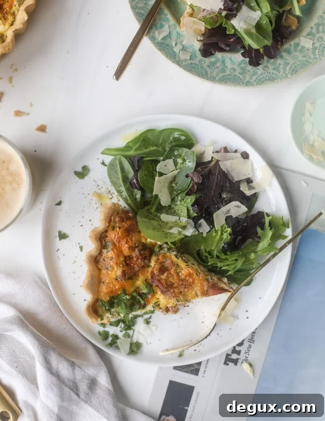 Burst Cherry Tomato, Prosciutto & Goat Cheese Quiche Recipe 11 prosciutto, herb & goat cheese quiche I howsweeteats.com #quiche #goatcheese #brunch #prosciutto #breakfast