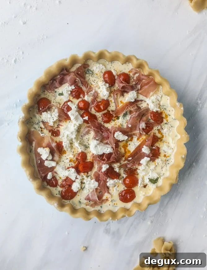 prosciutto, herb & goat cheese quiche I howsweeteats.com #quiche #goatcheese #brunch #prosciutto #breakfast