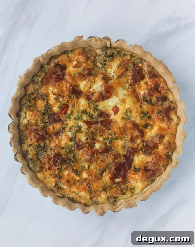 Burst Cherry Tomato, Prosciutto & Goat Cheese Quiche Recipe 9 prosciutto, herb & goat cheese quiche I howsweeteats.com #quiche #goatcheese #brunch #prosciutto #breakfast