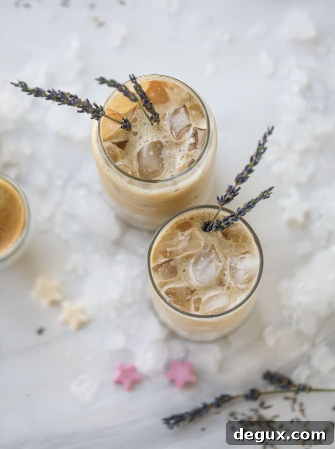 lavender vanilla iced lattes I howsweeteats.com #lavender #vanilla #icedcoffee #latte #coldbrew