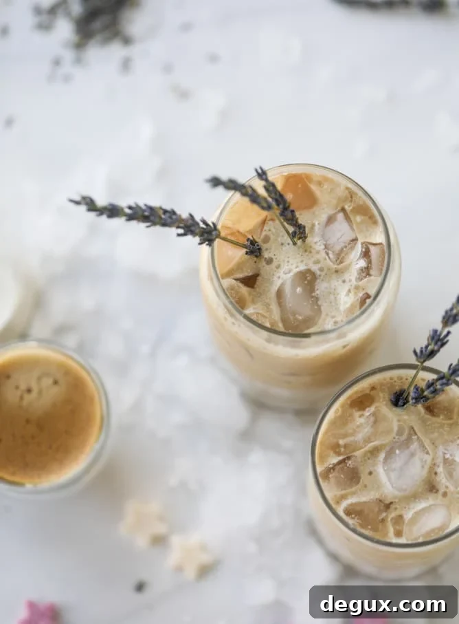 lavender vanilla iced lattes I howsweeteats.com #lavender #vanilla #icedcoffee #latte #coldbrew