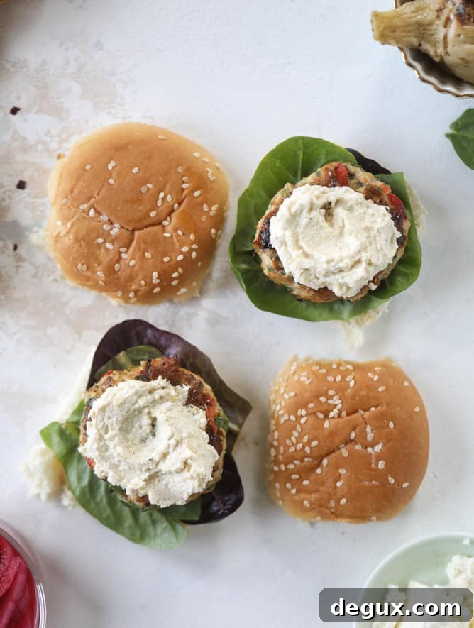 mediterranean turkey burgers with artichoke feta spread I howsweeteats.com #turkey #burgers #healthy #feta #spinach