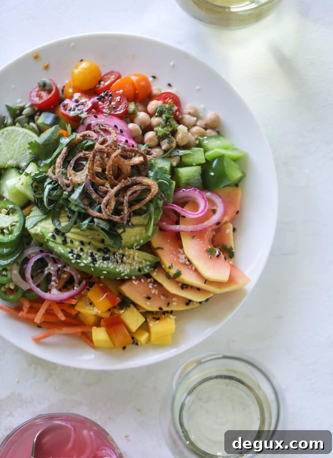 Zesty Rainbow Salad with Spicy Chili-Lime Dressing 11 This spicy rainbow salad is chock full of gorgeous, fresh produces, chickpeas, plantains and herbs for one beautiful sight in a bowl.