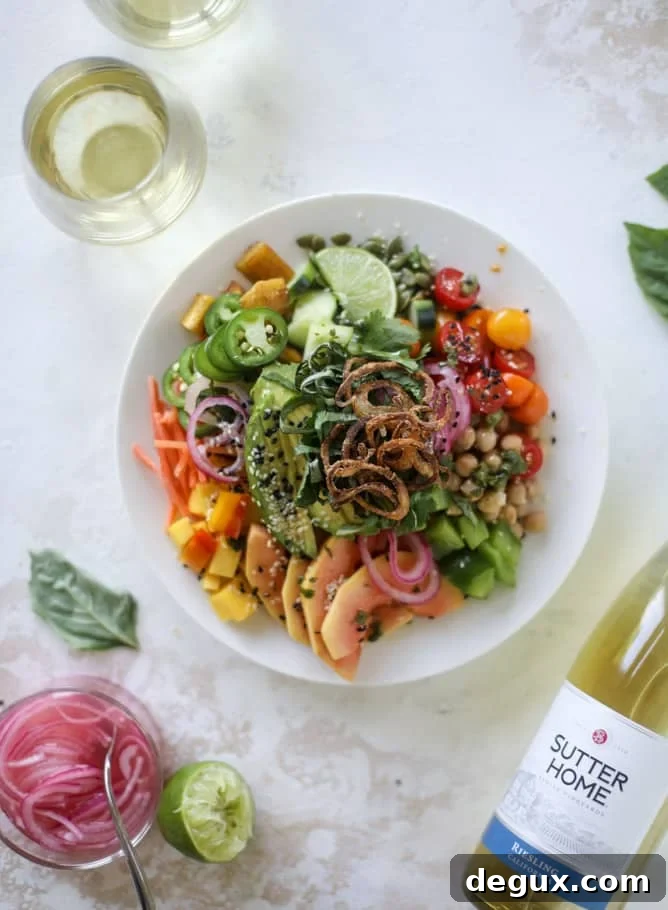 Zesty Rainbow Salad with Spicy Chili-Lime Dressing 13 This spicy rainbow salad is chock full of gorgeous, fresh produces, chickpeas, plantains and herbs for one beautiful sight in a bowl.