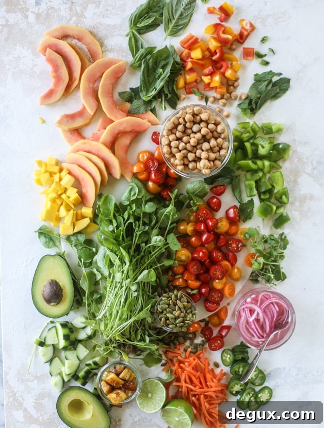 Zesty Rainbow Salad with Spicy Chili-Lime Dressing 3 This spicy rainbow salad is chock full of gorgeous, fresh produces, chickpeas, plantains and herbs for one beautiful sight in a bowl.