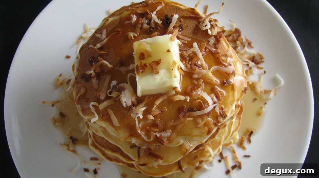 IMG_3830 Stack of white chocolate coconut pancakes