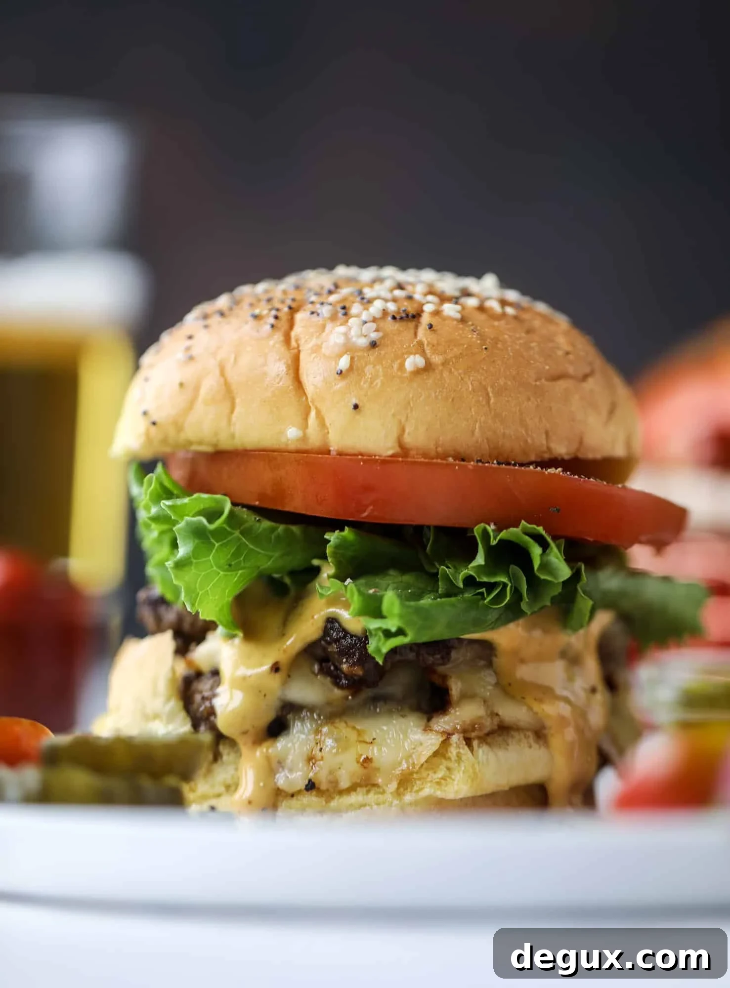 Finished smoked gouda smash burger