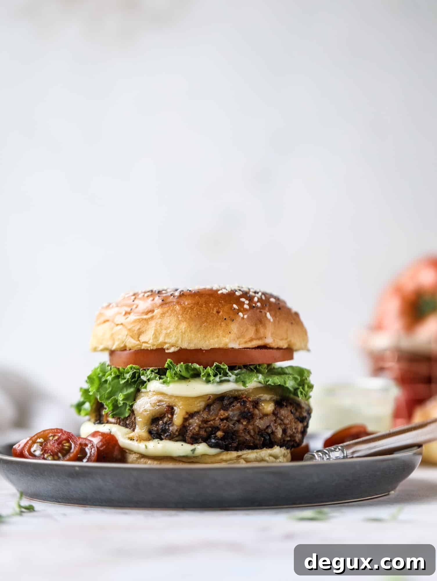 Irresistible Veggie Burgers with Garlic-Herb Mayo 8 This is the best ever veggie burger and that is not an exaggeration! It's delicious, full of texture and chew, super satisfying and actually sticks together in the pan. You can serve it on buns, make a patty melt, a salad or lettuce wraps - perfection! I howsweeteats.com #best #veggie #burger #vegetarian #beans #quinoa